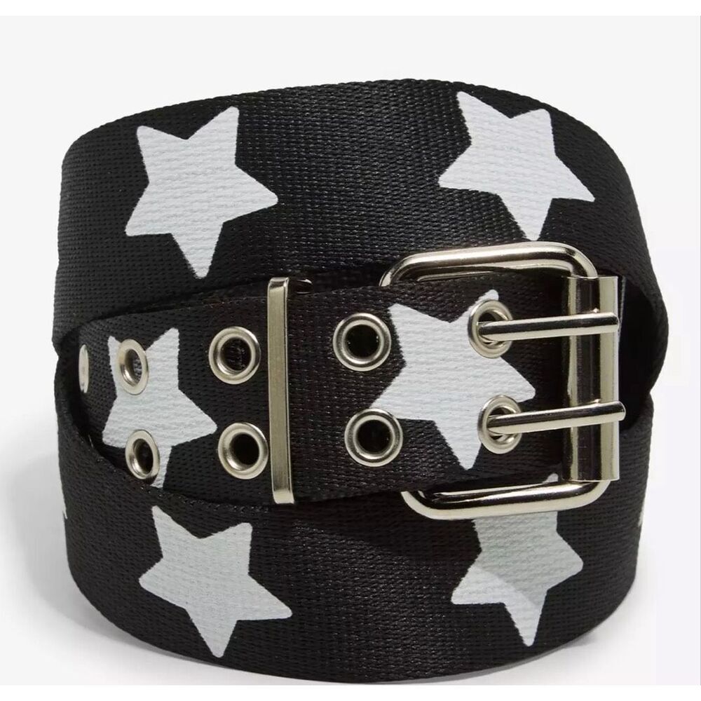 Hot Topic Black & White Star Canvas Belt 2X Unisex Nwot